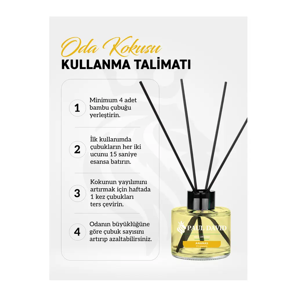 Paul David Ananas Yüksek Koku Yayılımlı Dekoratif Bambu Çubuklu Oda Kokusu 145 ml Paul David Ananas Yüksek Koku Yayılımlı Dekoratif Bambu Çubuklu Oda Kokusu 145 ml