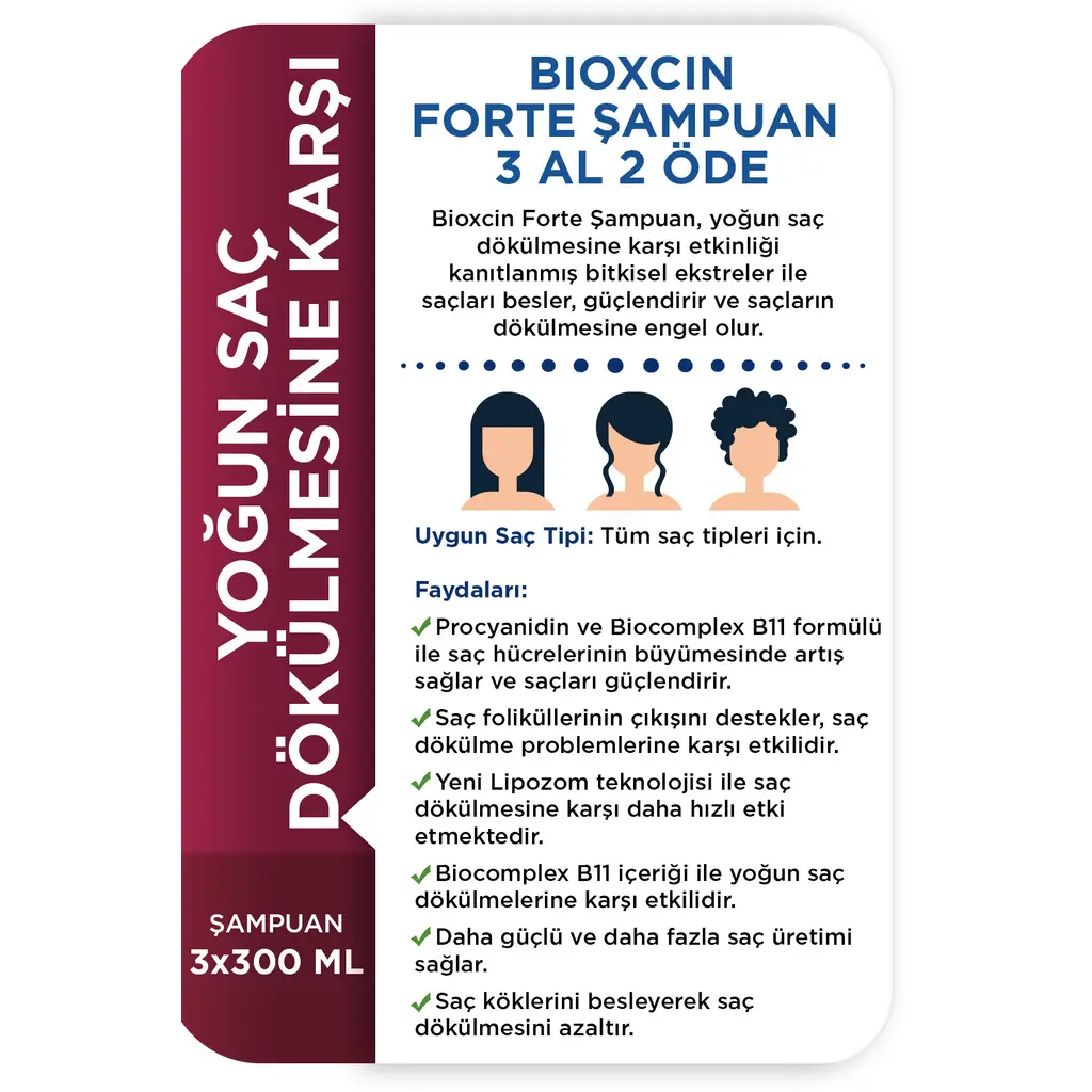 Bioxcin Forte Şampuan Tüm Saç Tipleri Için 3x300ml Yoğun Saç Dökülmesi Şampuanı Bioxcin Forte Şampuan Tüm Saç Tipleri Için 3x300ml Yoğun Saç Dökülmesi Şampuanı