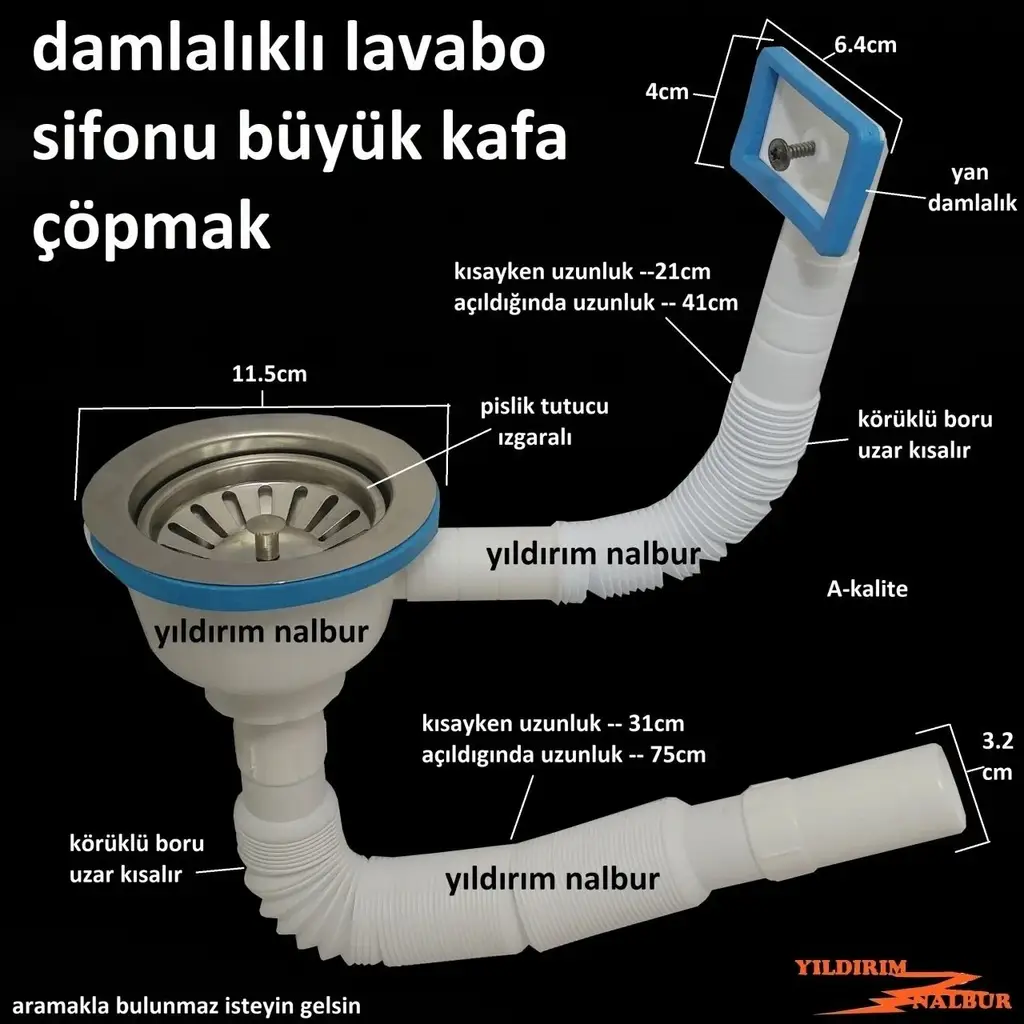 Çöpmak Körüklü Sifon Yandan Damlalıklı Lavabo Gideri Çöpmak Körüklü Sifon Yandan Damlalıklı Lavabo Gideri