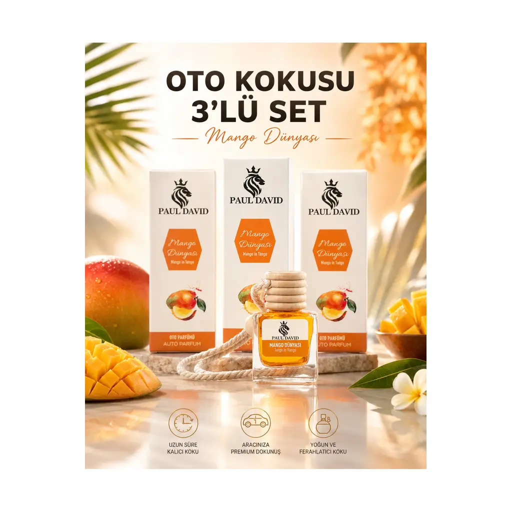 Dekoratif Araç Oto Kokusu 3 lü Set Mango Dünyası