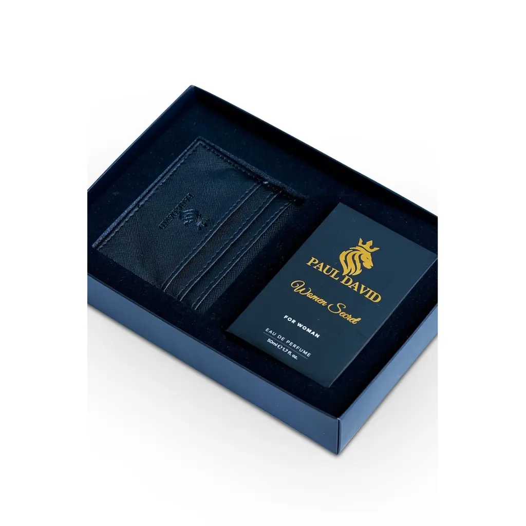 Hediyelik Set Özel Kadın Edp Parfüm Ve Siyah Deri Kartlık- Vanilya, Kahve, Armut Notalari, K-307-12