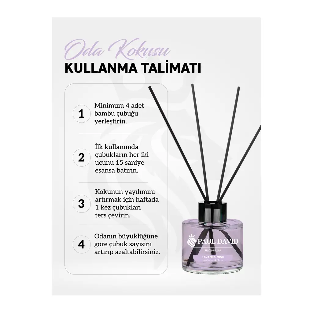 paul david Lavanta Misk Yüksek Koku Yayılımlı Dekoratif Bambu Çubuklu Oda Kokusu 145 ml paul david Lavanta Misk Yüksek Koku Yayılımlı Dekoratif Bambu Çubuklu Oda Kokusu 145 ml