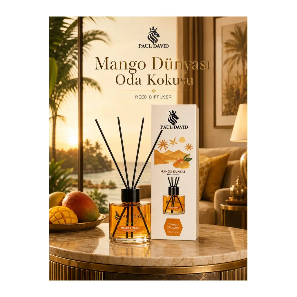 Paul David Mango Dünyası Yüksek Koku Yayılımlı Dekoratif Bambu Çubuklu Oda Kokusu 145 ml