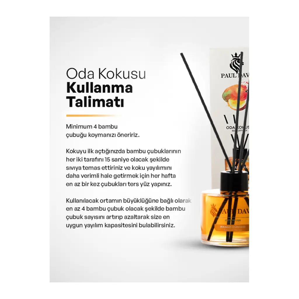 Paul David Mango Dünyası Yüksek Koku Yayılımlı Dekoratif Bambu Çubuklu Oda Kokusu 145 ml Paul David Mango Dünyası Yüksek Koku Yayılımlı Dekoratif Bambu Çubuklu Oda Kokusu 145 ml