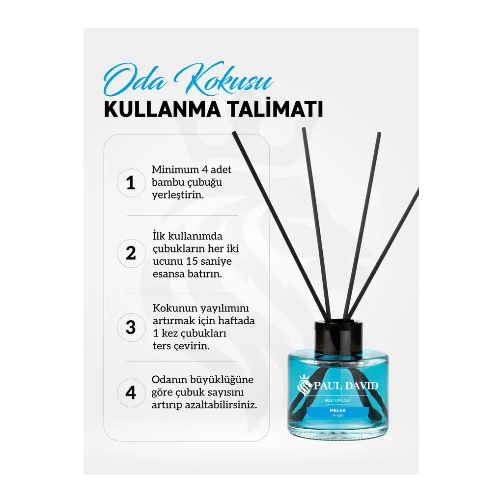 Paul David Melek Yüksek Koku Yayılımlı Dekoratif Bambu Çubuklu Oda Kokusu 145 ml Paul David Melek Yüksek Koku Yayılımlı Dekoratif Bambu Çubuklu Oda Kokusu 145 ml