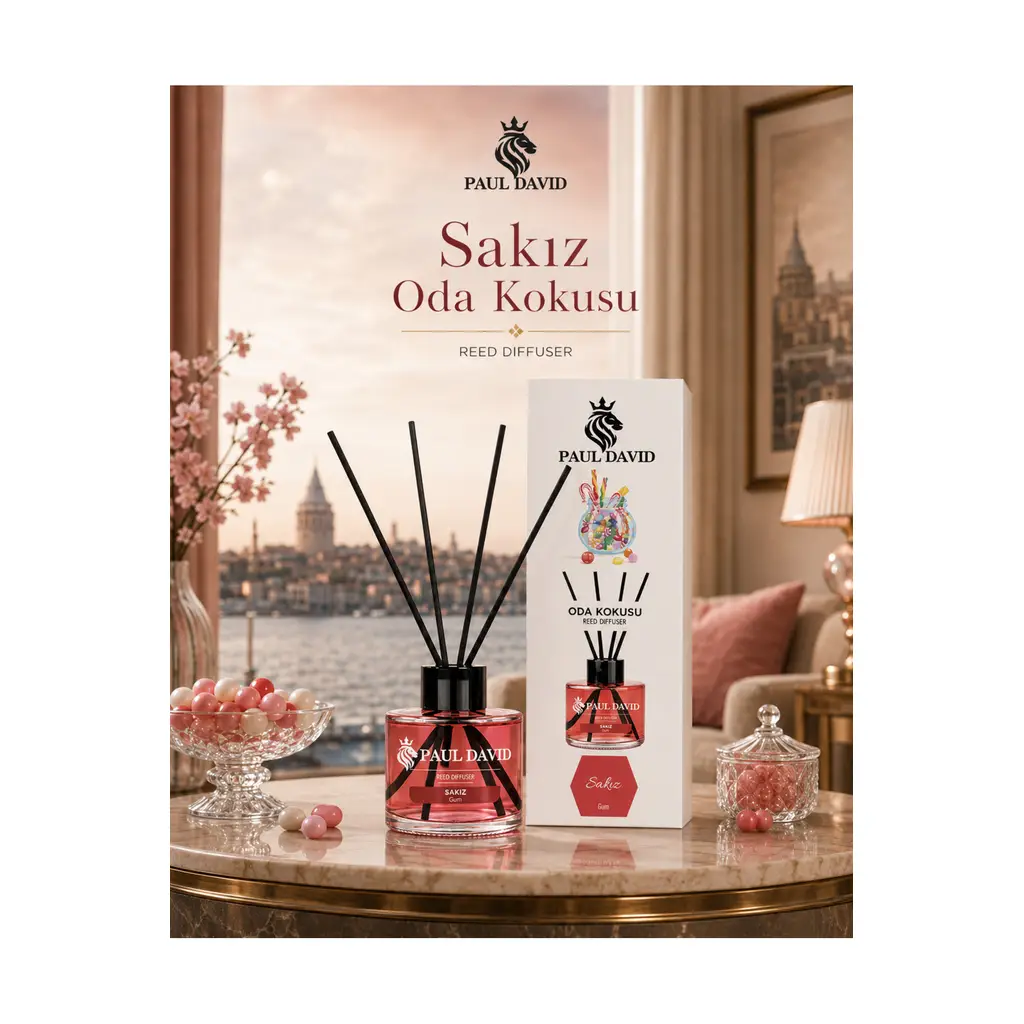 Paul David Sakız Yüksek Koku Yayılımlı Dekoratif Bambu Çubuklu Oda Kokusu 145 ml