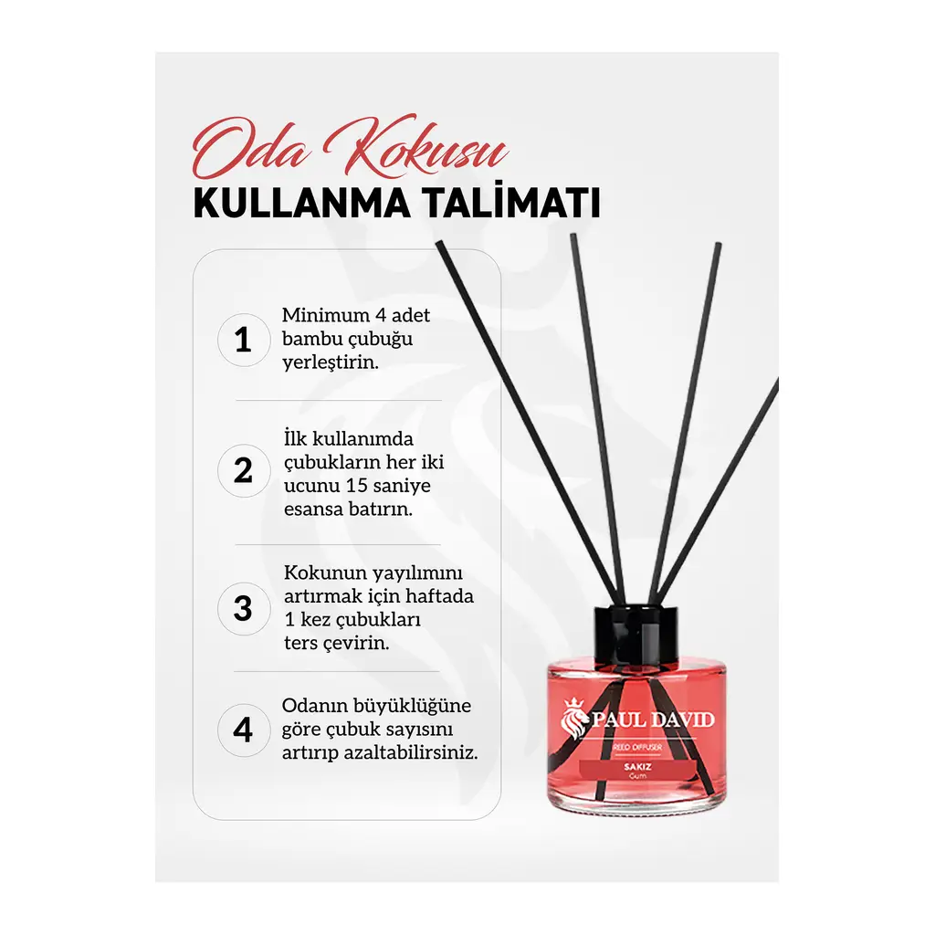 Paul David Sakız Yüksek Koku Yayılımlı Dekoratif Bambu Çubuklu Oda Kokusu 145 ml Paul David Sakız Yüksek Koku Yayılımlı Dekoratif Bambu Çubuklu Oda Kokusu 145 ml