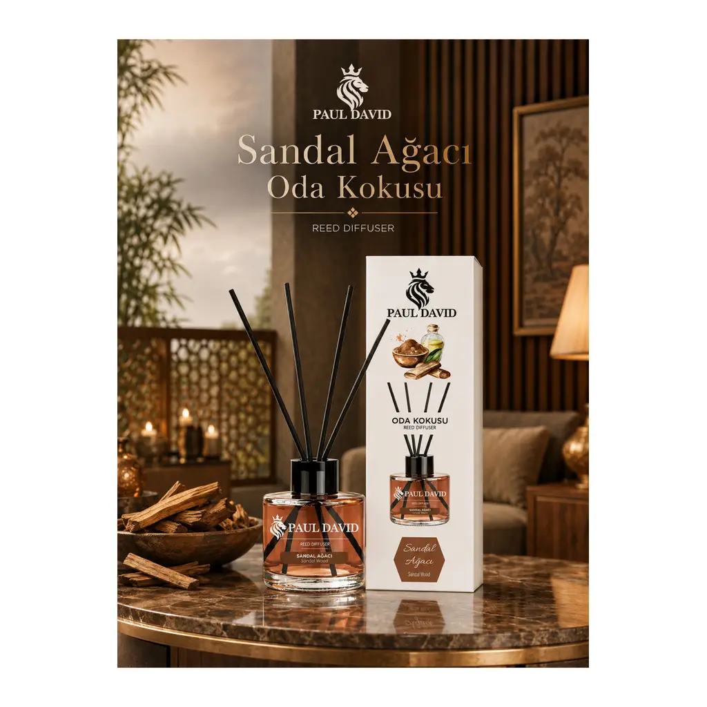Paul David Sandal Ağacı Yüksek Koku Yayılımlı Dekoratif Bambu Çubuklu Oda Kokusu 145 ml