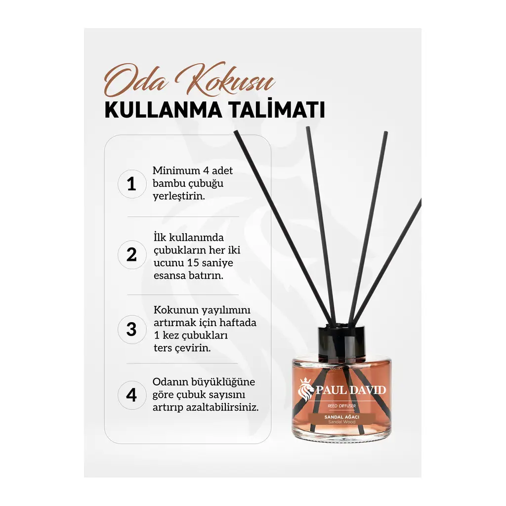 Paul David Sandal Ağacı Yüksek Koku Yayılımlı Dekoratif Bambu Çubuklu Oda Kokusu 145 ml Paul David Sandal Ağacı Yüksek Koku Yayılımlı Dekoratif Bambu Çubuklu Oda Kokusu 145 ml
