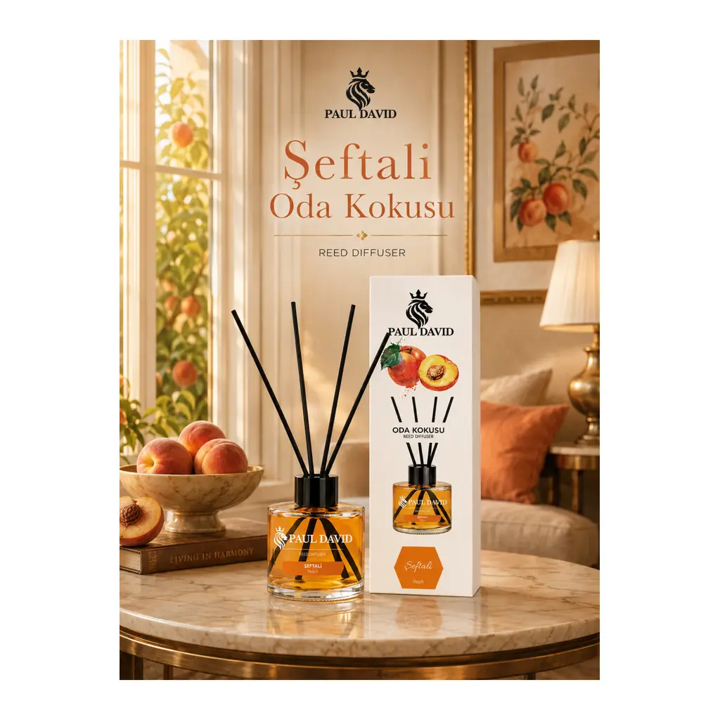Paul David Şeftali Yüksek Koku Yayılımlı Dekoratif Bambu Çubuklu Oda Kokusu 145 ml