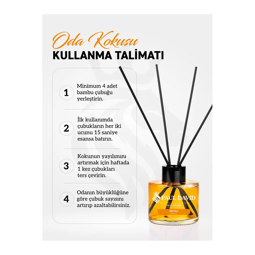 Paul David Şeftali Yüksek Koku Yayılımlı Dekoratif Bambu Çubuklu Oda Kokusu 145 ml Paul David Şeftali Yüksek Koku Yayılımlı Dekoratif Bambu Çubuklu Oda Kokusu 145 ml